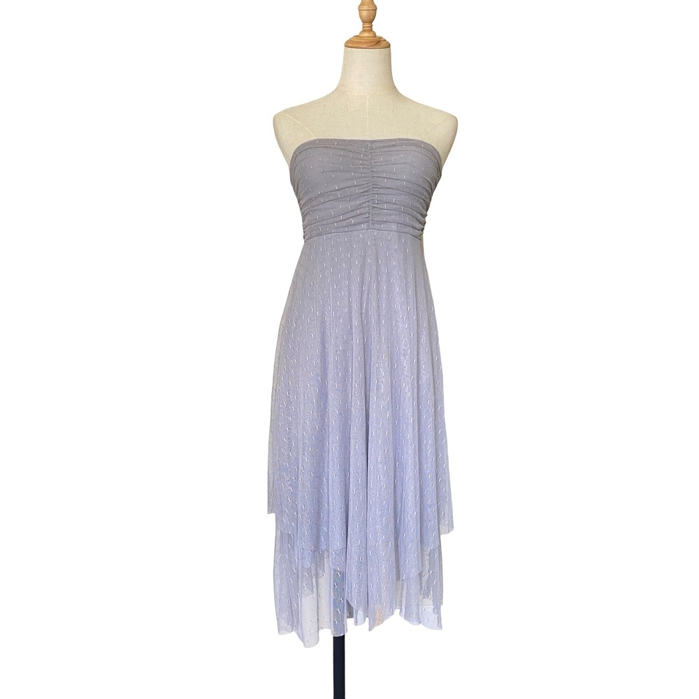 Free People Strapless Mesh Handkerchief Hem Dress Small Grey Pink Ruched Boho